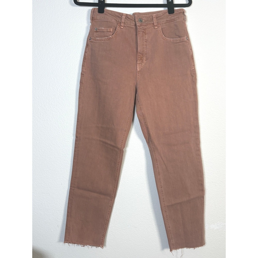 Pilcro Anthropologie The Vintage Straight Jeans Terracotta Raw Hem Size 28